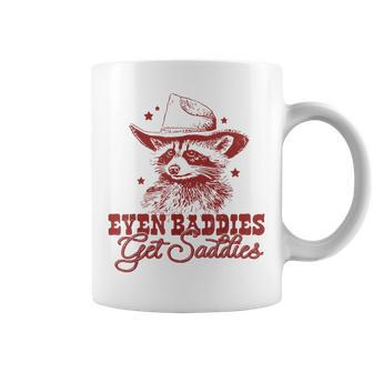 Even Baddies Get Saddies Cowboy Raccoon Meme Western Coffee Mug - Monsterry
