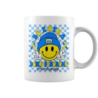 Be Extra Yellow And Blue Smile Face Down Syndrome Awareness Coffee Mug | Mazezy