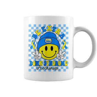 Be Extra Yellow And Blue Smile Face Down Syndrome Awareness Coffee Mug | Mazezy CA