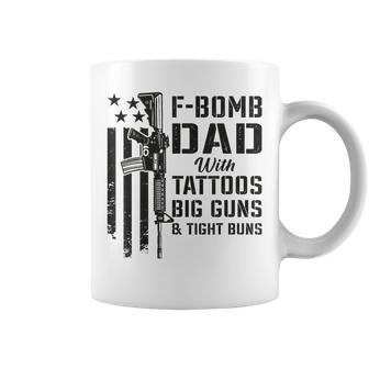 F Bomb Dad Tattoos Big Guns & Tight Buns Camo Gun Coffee Mug - Monsterry CA
