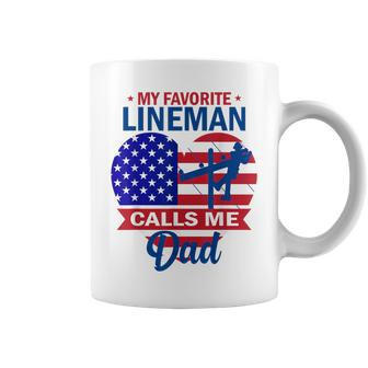 My Favorite Lineman Calls Me Dad American Flag Father's Day Coffee Mug - Thegiftio UK