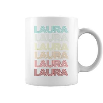 First Name Laura German Girl Purple Retro Nametag 80S Family Coffee Mug - Seseable