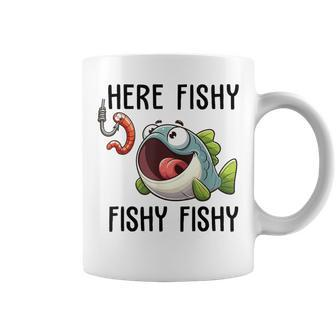 Here Fishy Fisherman Fishing Lover Cute Fish Worm Coffee Mug - Seseable