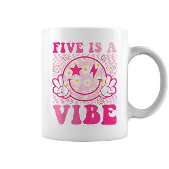 Five Is A Vibe 5Th Birthday Groovy 5 Years Old Smile Face Coffee Mug - Monsterry AU