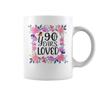 Floral 90Th Birthday Present 90 Years Loved Coffee Mug - Monsterry DE