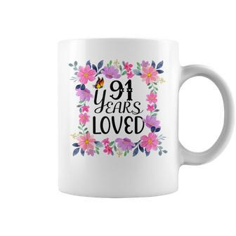 Floral 91St Birthday Present 91 Years Loved Coffee Mug - Monsterry DE