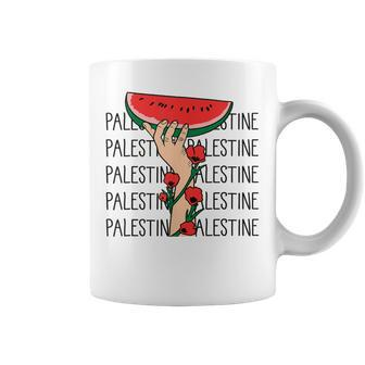 Floral Palestine Watermelon Map Free Palestine Coffee Mug - Monsterry DE