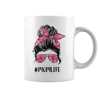 Flower Mom Life Messy Bun Hair Sunglasses Pink Mother's Day Coffee Mug - Monsterry AU