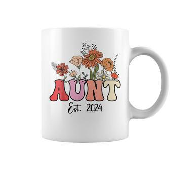Flowers Groovy Retro Aunt Est 2024 New Aunt Pregnancy Coffee Mug - Seseable