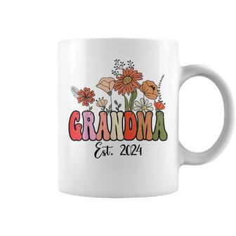 Flowers Groovy Retro Grandma Est 2024 Grandma To Be Coffee Mug - Seseable