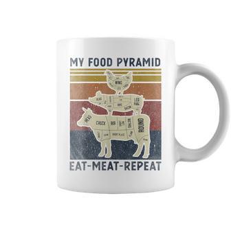 My Food Pyramid Eat Meat Repeat Retro Vintage Bbq Joke Coffee Mug - Monsterry