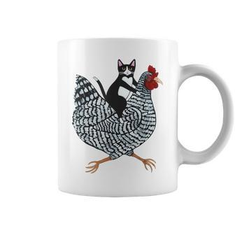 Cat Riding Chicken Tuxedo Cat On A Chicken Lover Coffee Mug - Seseable