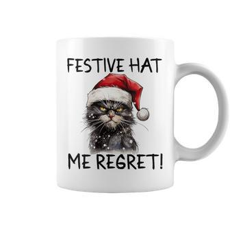 Christmas Cat Santa Hat Festive Hat Me Regret Coffee Mug - Monsterry