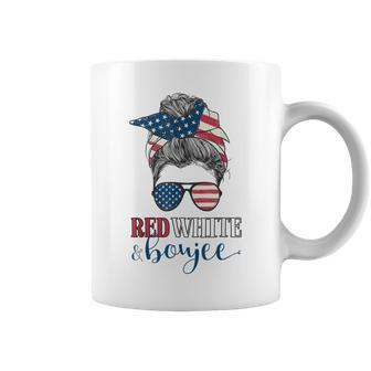 Red White & Boujee 4Th Of July Messy Bun American Flag Coffee Mug - Monsterry