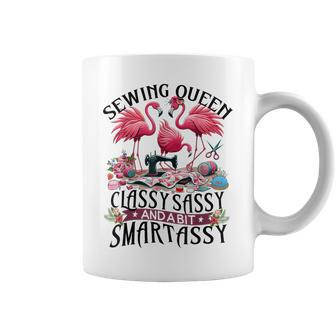 Sewing Queen Cute Flamingo Flowery Sewing Machine Coffee Mug - Seseable