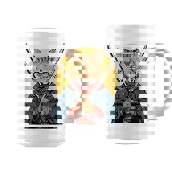 Gato Ninja Japonés Kawaii Chausie Cat Samurai Sin Mangas Taza de café - Regaloses