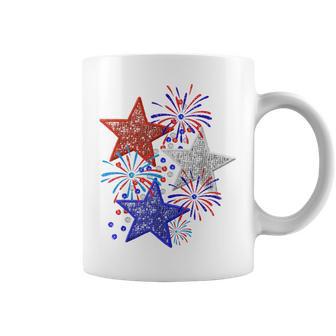 Girl 4Th Of July Red White Blue Star American Firework Coffee Mug - Monsterry UK