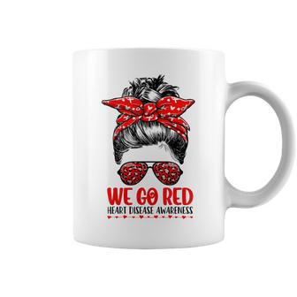 Go Red Messy Bun In February Heart Disease Awareness Coffee Mug - Monsterry DE