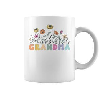 Grandma Flowers Groovy Retro Hippie Wildflower Mother's Day Coffee Mug | Mazezy UK