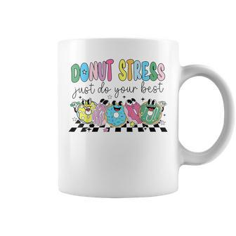 Groovy Donut Stress Just Do Your Best Retro Teacher Test Day Coffee Mug - Monsterry DE