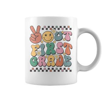 Groovy Last Day Of School 1St Grade Peace Out First Grade Coffee Mug - Seseable