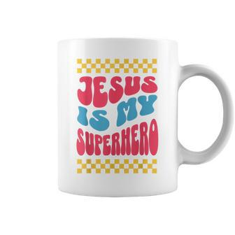 Groovy Retro Christian Super Hero Jesus Is My Superhero Coffee Mug | Mazezy