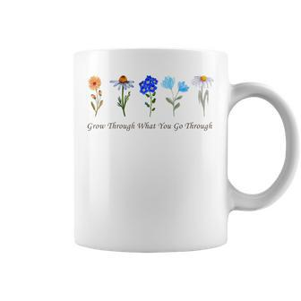 Grow Through What You Go Through Wildflower Sunflower Simple Coffee Mug - Monsterry