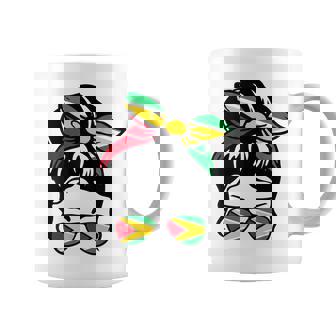 Guyanese Flag Cute Mom Girl Woman Messy Bun Guyana Pride Coffee Mug - Thegiftio