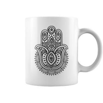 Hamsa Mano Mandala Yoga Fátima Mano Símbolo Boho Cuello Taza de café - Regaloses