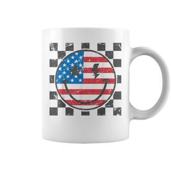 Happy 4Th Of July Groovy Smile Face Red White Blue Usa Flag Coffee Mug - Monsterry UK