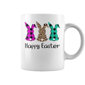 Happy Easter Buffalo Plaid Leopard Print Easter Bunnies Coffee Mug - Monsterry CA