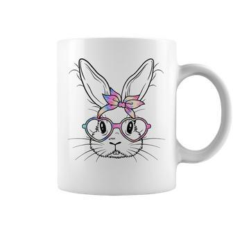 Happy Easter Cute Bunny Face Tie Dye Glasses Rabbit Girl Kid Coffee Mug | Mazezy