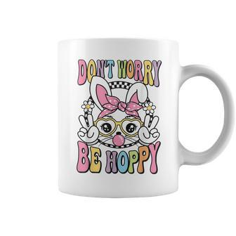Happy Easter Groovy Bunny Face Don't Worry Be Hoppy Women Coffee Mug - Seseable