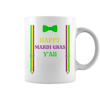 Happy Mardi Gras Yall Purple Green Yellow Suspenders Bow Tie Coffee Mug - Monsterry