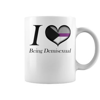 I Heart Being Demisexual Pride Flag Colored Heart Coffee Mug - Monsterry
