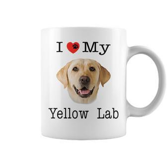 I Heart Love My Yellow Lab Portrait Of Labrador Face Coffee Mug - Monsterry