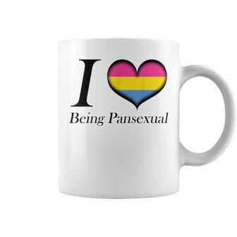I Heart Being Pansexual Pride Flag Colored Heart Coffee Mug - Monsterry