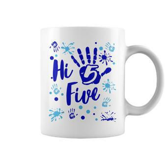 Hi Five Boy 5 Years Old Blue 5Th Birthday Family Party Coffee Mug - Monsterry AU