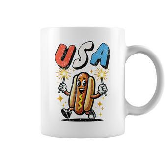Hot Dog 4Th Of July Fireworks Independence Day Retro Coffee Mug - Monsterry DE