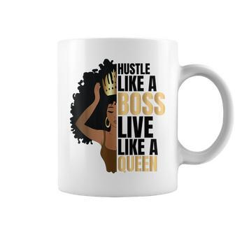 Hustle Like A Boss Live Like A Queen Black Lady Curly Afro Coffee Mug - Seseable
