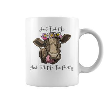 Just Feed Me Pretty Cow Flowers Female Farmer Coffee Mug - Monsterry