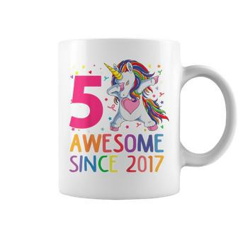 Kids Dabbing Unicorn 5Th Birthday Girls Awesome Since 2017 Coffee Mug | Crazezy DE