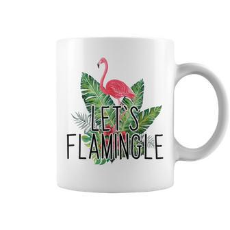 Let's Flamingle Hawaiian Tropical Floral Print Flamingo Coffee Mug - Monsterry CA