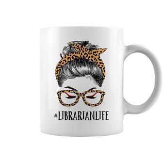 Librarian Life Woman Messy Bun Leopard Coffee Mug - Monsterry DE