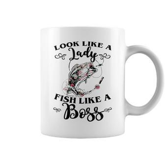 Look Like A Lady Fish Like A Boss Flower Fishing Women Coffee Mug | Crazezy UK