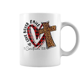 Love Never Fails 1 Corinthians 13 8 Bible Verse Christian Coffee Mug - Monsterry