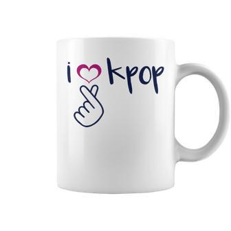 I Love K-Pop Finger Heart Hand Symbol Korean Music Fan Quote Coffee Mug - Monsterry
