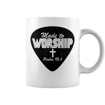 Made To Worship Guitar Pick Christian Cross Graphic Coffee Mug - Monsterry