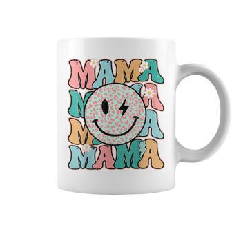 Mama Leopard Smile Bolt Lightning Checkered Groovy Mom Life Coffee Mug - Seseable