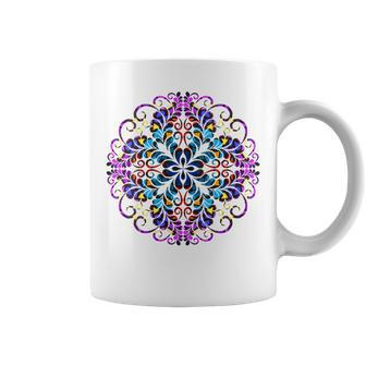 Mandala Stained Glass Graphic With Bright Rainbow Of Colors Coffee Mug - Monsterry DE